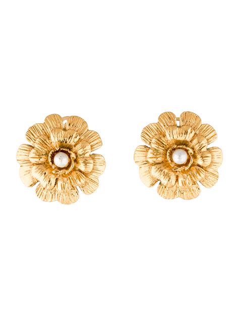 chanel floral earrings|chanel camellia flower earrings.